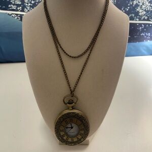 Vintage Bronze Pocket Watch Necklace